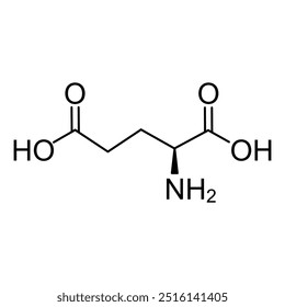 Chemical structural formula of amino acid, glutamic acid