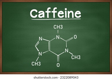 Chemical structural formula of Caffeine on green chalkboard vector