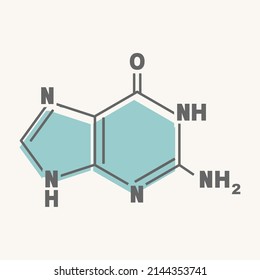 Fórmula estructural química de guanina - base de nitrógeno de ADN y ARN