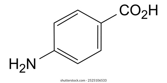 Estrutura química do ácido 4-aminobenzóico, substância medicamentosa