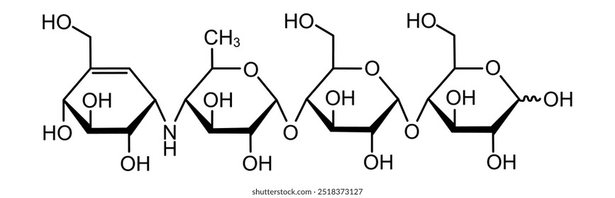 Estrutura química da acarbose, substância medicamentosa