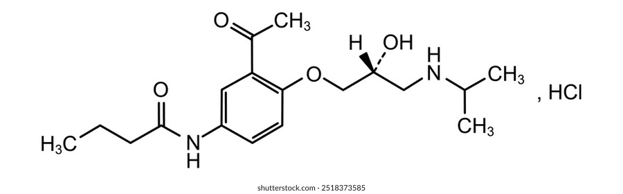 Estrutura química do cloridrato de acebutolol, substância medicamentosa