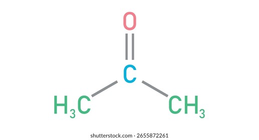 estructura química de la acetona (C3H6O).