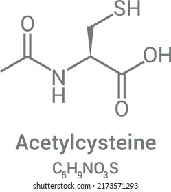 chemical structure of Acetylcysteine (C5H9NO3S)