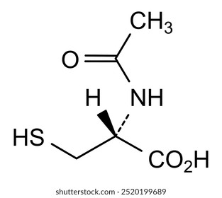 Estrutura química da acetilcisteína, substância medicamentosa