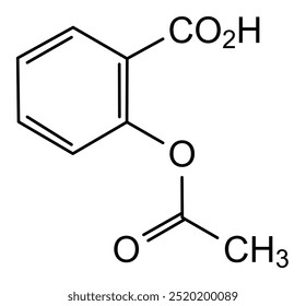 Estrutura química do ácido acetilsalicílico, substância medicamentosa