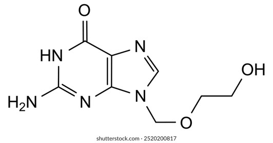 Estrutura química do aciclovir, substância medicamentosa