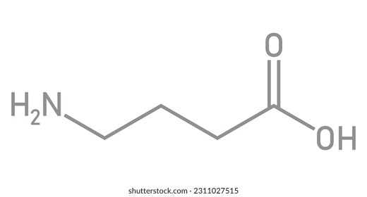 Chemical structure of γ-Aminobutyric acid or gamma-aminobutyric acid or GABA (C4H9NO2). Chemical resources for teachers and students. Vector illustration isolated on white background.