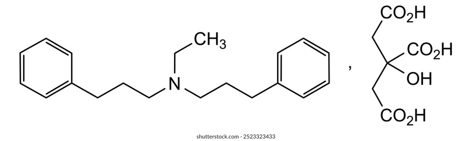 Estrutura química do citrato de alverina, substância medicamentosa