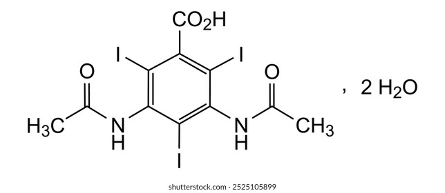 Estrutura química do ácido amidotrizoico di-hidratado, substância medicamentosa