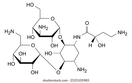 Estrutura química da amicacina, substância medicamentosa