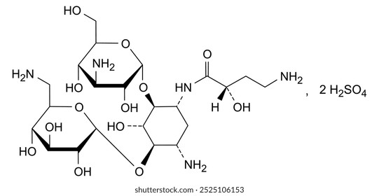 Estrutura química do sulfato de amicacina, substância medicamentosa