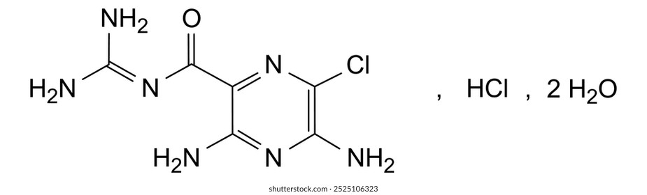 Estrutura química do cloridrato de amilorida di-hidratado, substância medicamentosa