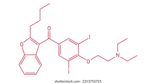 Chemical structure of Amiodarone (C25H29I2NO3). Chemical resources for teachers and students. Vector illustration isolated on white background.