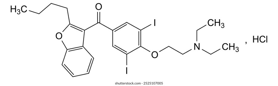 Estrutura química do cloridrato de amiodarona, substância medicamentosa