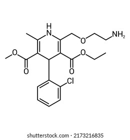 chemical structure of Amlodipine (C20H25ClN2O5)