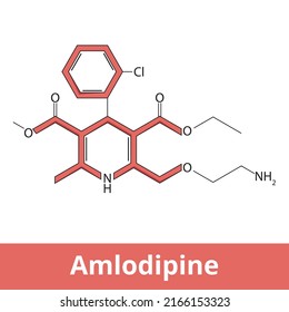 Chemical Structure Of  Amlodipine. It Is A Calcium Channel Blocker Medication Used To Treat High Blood Pressure And Coronary Artery Disease.