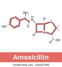 Chemical structure of amoxicillin. Amoxicillin is an antibiotic used to treat a number of bacterial infections. These include strep throat, pneumonia, skin infections, and urinary tract infections.
