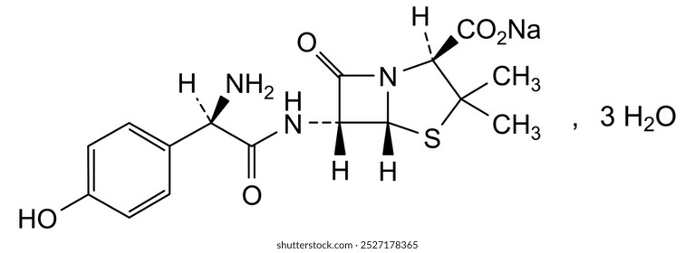 Estrutura química do trihidrato de amoxicilina, substância medicamentosa