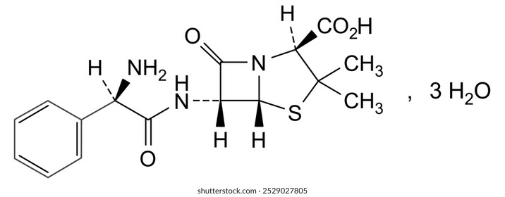 Estrutura química do trihidrato de ampicilina, substância medicamentosa
