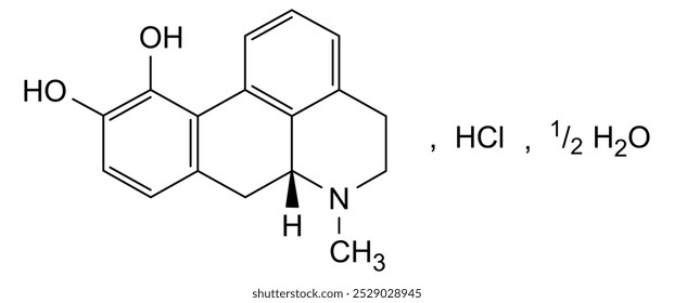 Estrutura química do cloridrato de apomorfina hemi-hidratado, substância medicamentosa