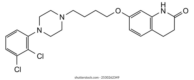 Estrutura química do aripiprazol, substância medicamentosa