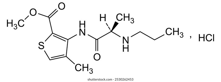 Estrutura química do cloridrato de articaína, substância medicamentosa