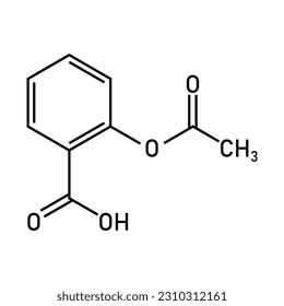 Chemical structure of Aspirin or Acetylsalicylic acid (C9H8O4). Chemical resources for teachers and students. Vector illustration isolated on white background.