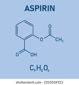 Chemical structure of Aspirin or Acetylsalicylic acid (C9H8O4). Chemical resources for teachers and students. Vector illustration isolated on white background.