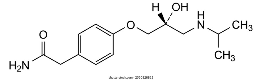 Estrutura química do atenolol, substância medicamentosa