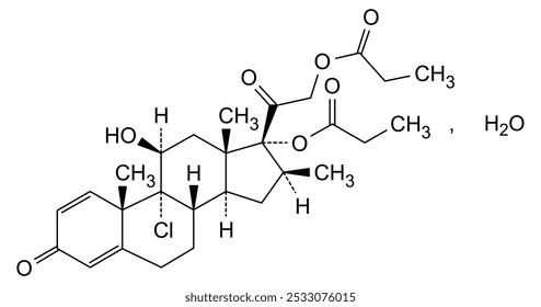 Estrutura química do dipropionato de beclometasona monohidratado, substância medicamentosa