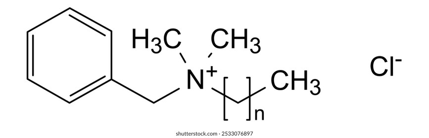 Estrutura química do cloreto de benzalcónio, substância medicamentosa
