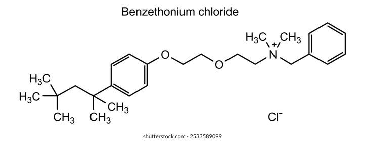 Estrutura química do cloreto de benzetónio, substância medicamentosa