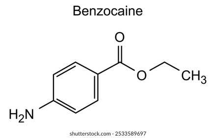 Estrutura química da benzocaína, substância medicamentosa