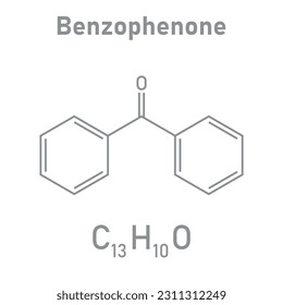 Chemical structure of benzophenone (C13H10O). Chemical resources for teachers and students. Vector illustration isolated on white background.