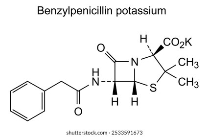 Estrutura química do potássio benzilpenicilina, substância medicamentosa