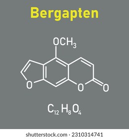 Chemical structure of Bergapten (C12H8O4). Chemical resources for teachers and students. Vector illustration isolated on white background.