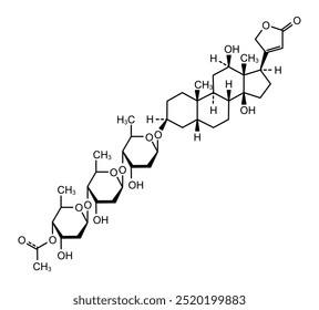 Estrutura química da beta acetildigoxina, substância medicamentosa