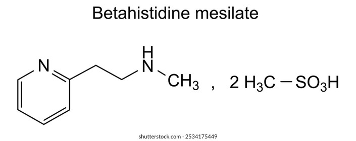 Estrutura química do mesilato de betahistina, substância medicamentosa