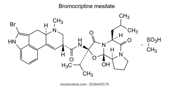 Estrutura química do mesilato de bomocriptina, substância medicamentosa