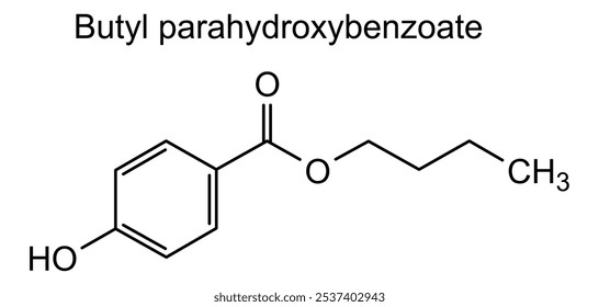 Estrutura química do para-hidroxibenzoato de butilo, substância medicamentosa