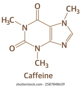 Chemical structure of caffeine. Flat vector.