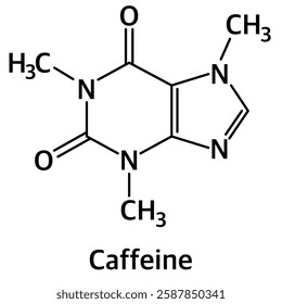 Chemical structure of caffeine. Flat vector.