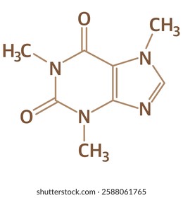 Chemical structure of caffeine. Flat vector