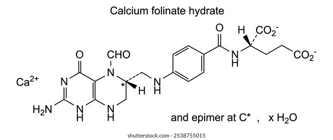 Estrutura química do folinato de cálcio hidratado, substância medicamentosa