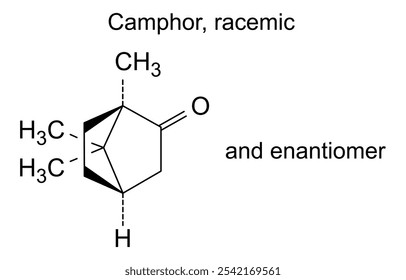 Estructura química del alcanfor, sustancia racémica, sustancia de la droga