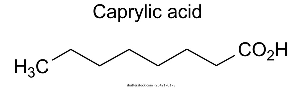Estrutura química do ácido caprílico, substância medicamentosa