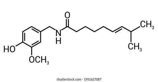 Chemical Structure Of Capsaicin (C18H27NO3)