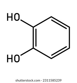 Chemical structure of Catechol (C6H6O2). Chemical resources for teachers and students. Vector illustration isolated on white background.