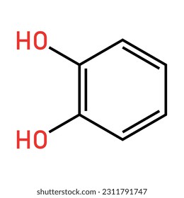 Chemical structure of Catechol (C6H6O2). Chemical resources for teachers and students. Vector illustration isolated on white background.